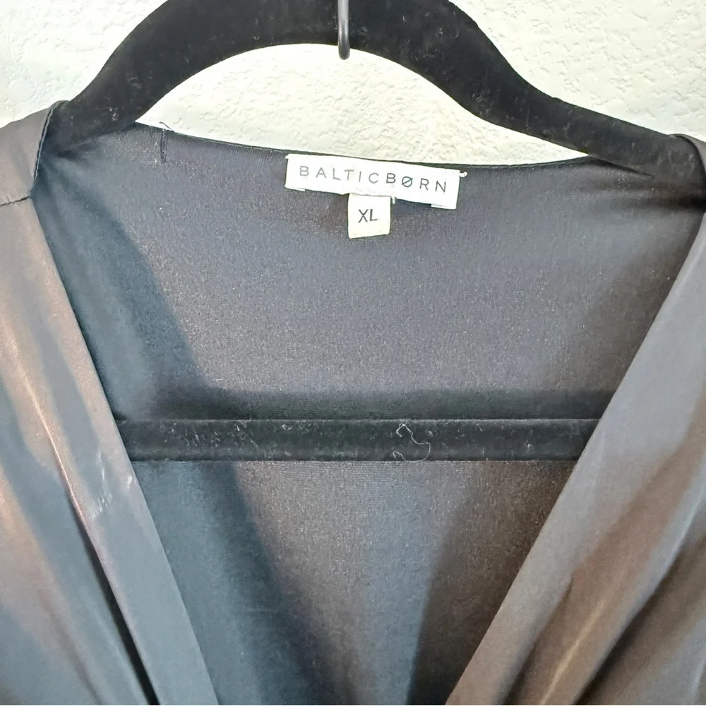 Baltic Born Poppy Black Satin Tie Front Midi Dress Size XL - Picture 3 of 7